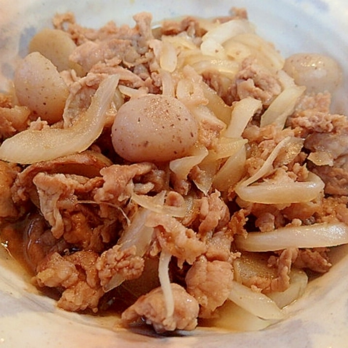 豚肉とタマネギと丸こんにゃくのすき焼き風炒め レシピ 作り方 By ぷ みぃまま 楽天レシピ